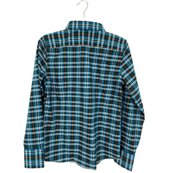 NWOT Land's End  No Iron Supima Teal Plaid Dress Shirt Size 4 - Picture 2 of 8